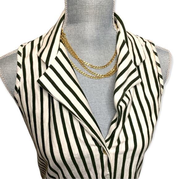 Kim & Cami Green and White Stiped Collar Button Up Tank Small - Picture 12 of 12